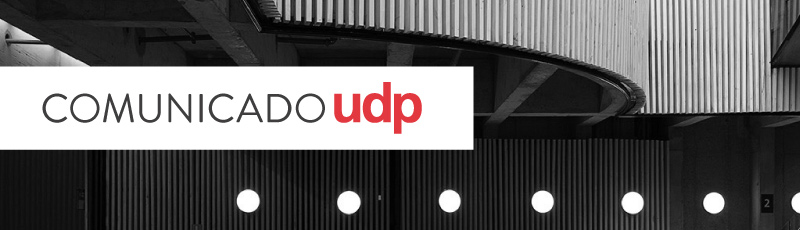 Comunicado UDP. Imagen de portada con Edificio Aulario UDP de fondo.
